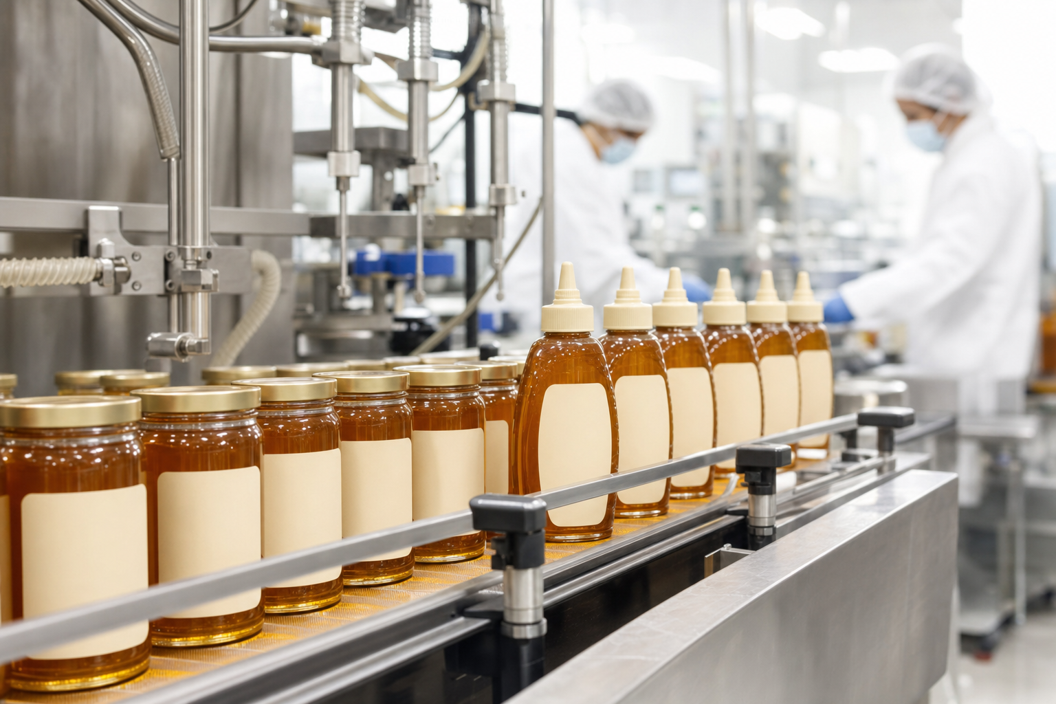 Filling and packaging line for private-label honey products